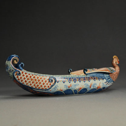 Phoenix Boat Vase ー横浜 香山 “鵬凰船型 色絵 花生”