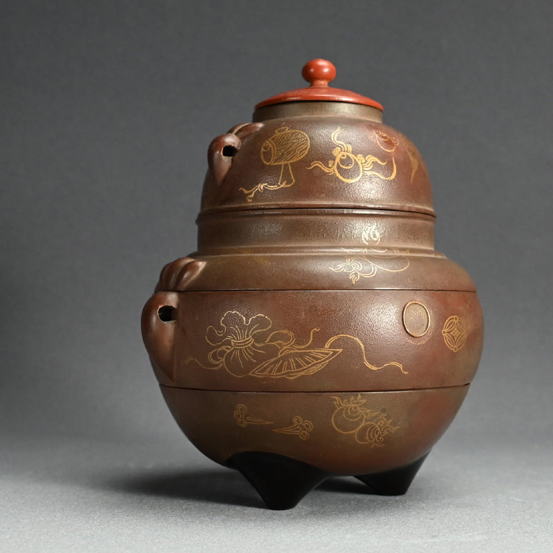 Meiji Tea-Set-Shaped Dry-Lacquer Stacking Food Box ー塗風炉釜形菓子器