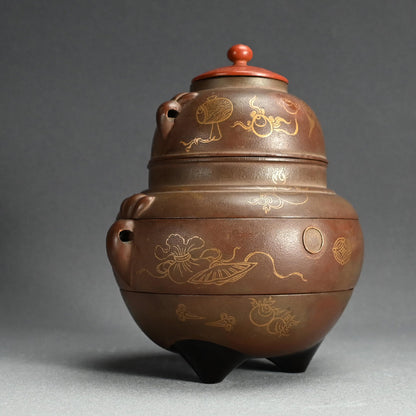 Meiji Tea-Set-Shaped Dry-Lacquer Stacking Food Box ー塗風炉釜形菓子器