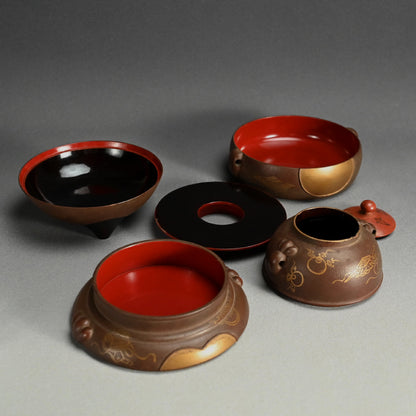 Meiji Tea-Set-Shaped Dry-Lacquer Stacking Food Box ー塗風炉釜形菓子器