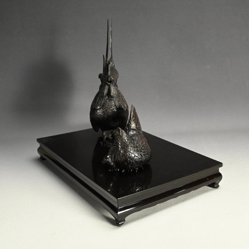 インペリアルブロンズコロセット 雄鶏と鶏 ー銅製鶏雌雄香爐