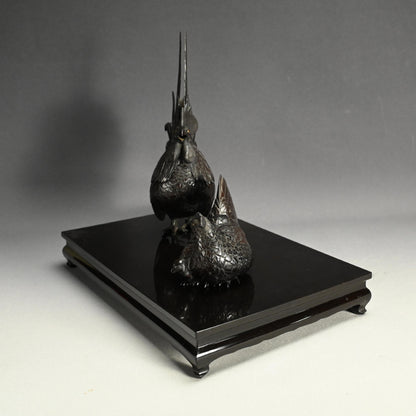 インペリアルブロンズコロセット 雄鶏と鶏 ー銅製鶏雌雄香爐