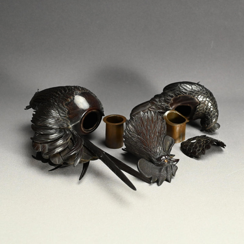 インペリアルブロンズコロセット 雄鶏と鶏 ー銅製鶏雌雄香爐