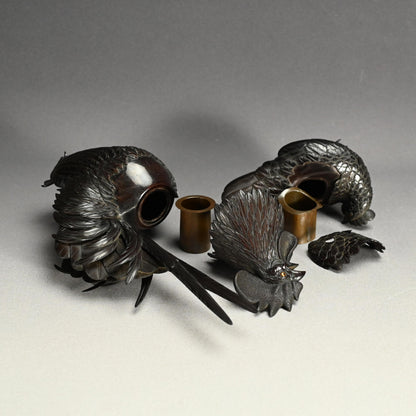 インペリアルブロンズコロセット 雄鶏と鶏 ー銅製鶏雌雄香爐