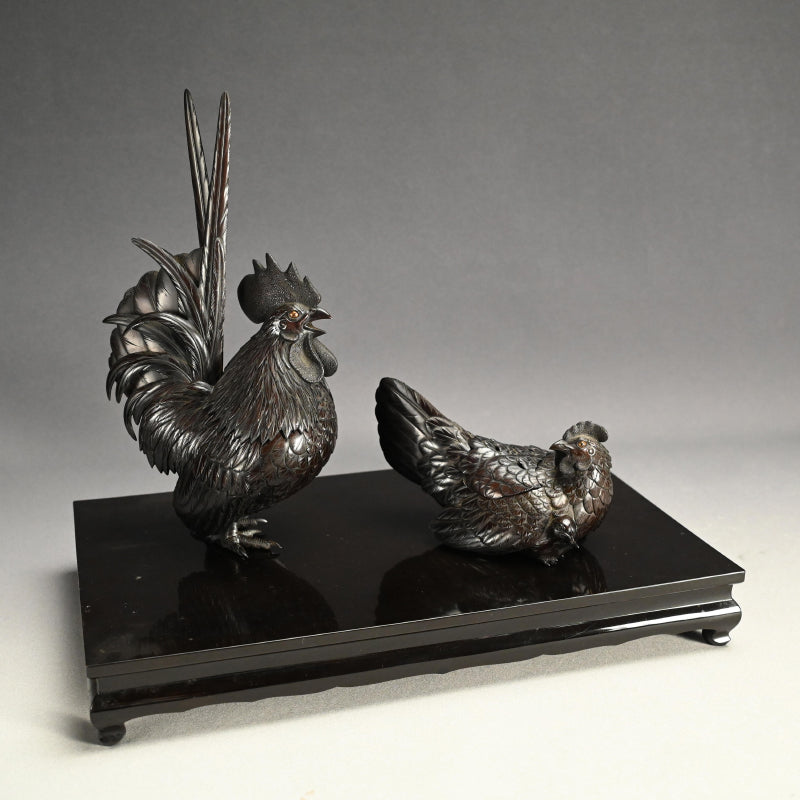 インペリアルブロンズコロセット 雄鶏と鶏 ー銅製鶏雌雄香爐