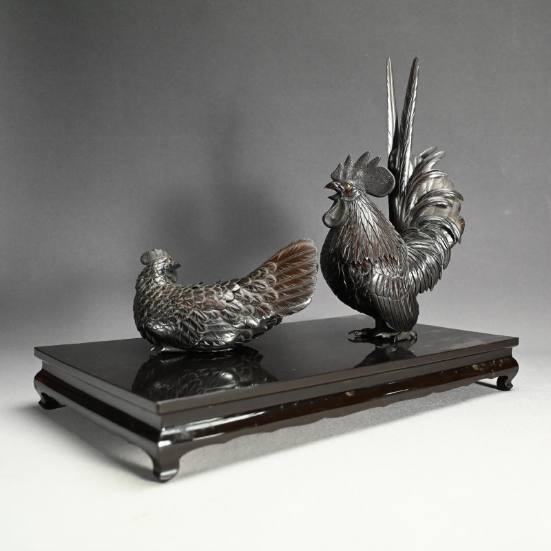 インペリアルブロンズコロセット 雄鶏と鶏 ー銅製鶏雌雄香爐