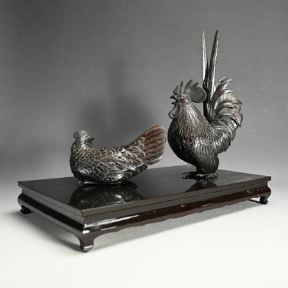 インペリアルブロンズコロセット 雄鶏と鶏 ー銅製鶏雌雄香爐