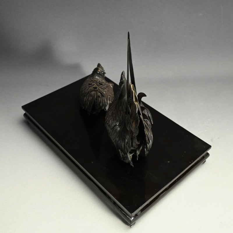 インペリアルブロンズコロセット 雄鶏と鶏 ー銅製鶏雌雄香爐