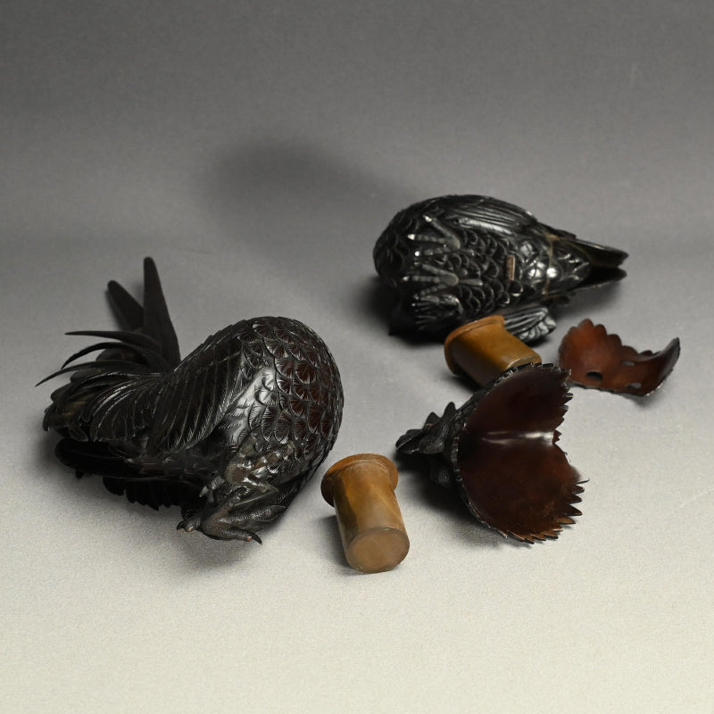 インペリアルブロンズコロセット 雄鶏と鶏 ー銅製鶏雌雄香爐