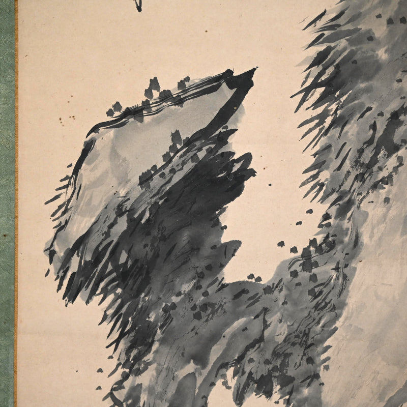 大正p.学者岩水墨画、1922年ー菊池契月「月山之人雲岩」