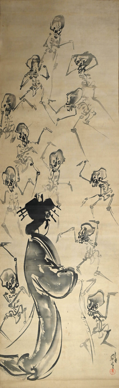 日本の骨董品と遊女の絵巻