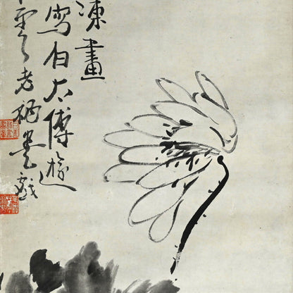 Antique Pair of Japanese Sumi-e Ink Lotus Scrolls, Hakuun ー白雲 “蓮之図”