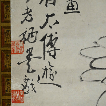 Antique Pair of Japanese Sumi-e Ink Lotus Scrolls, Hakuun ー白雲 “蓮之図”