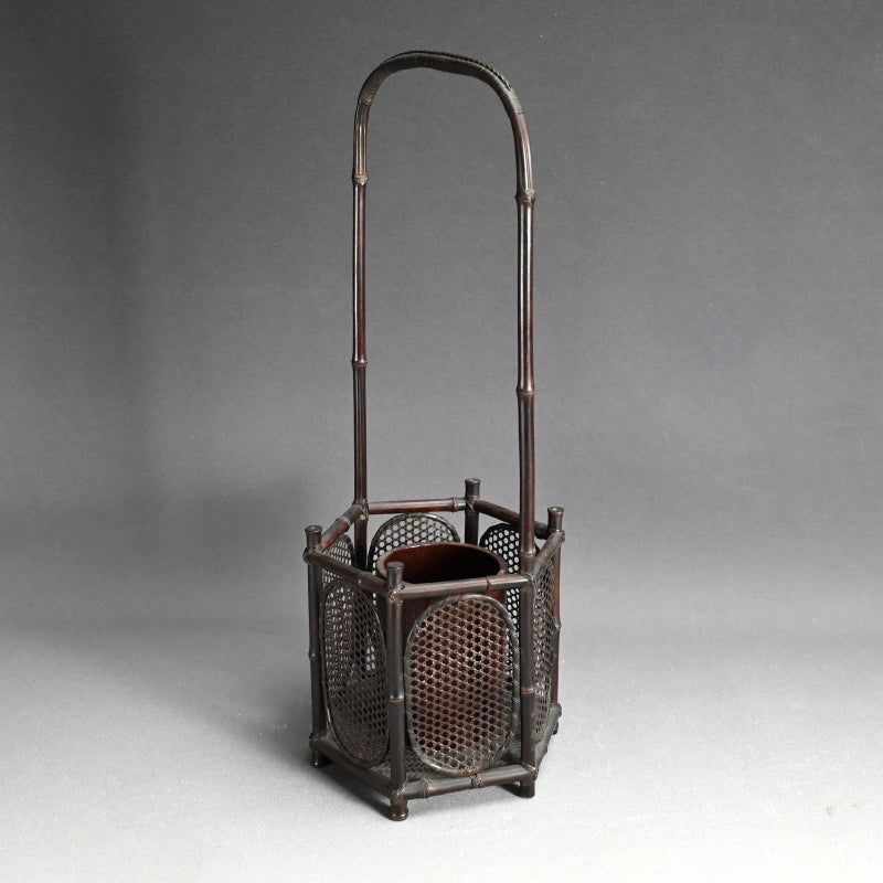 竹煎茶風茶籠 ー三代和田 和一斎 「六角手付涼炉台」