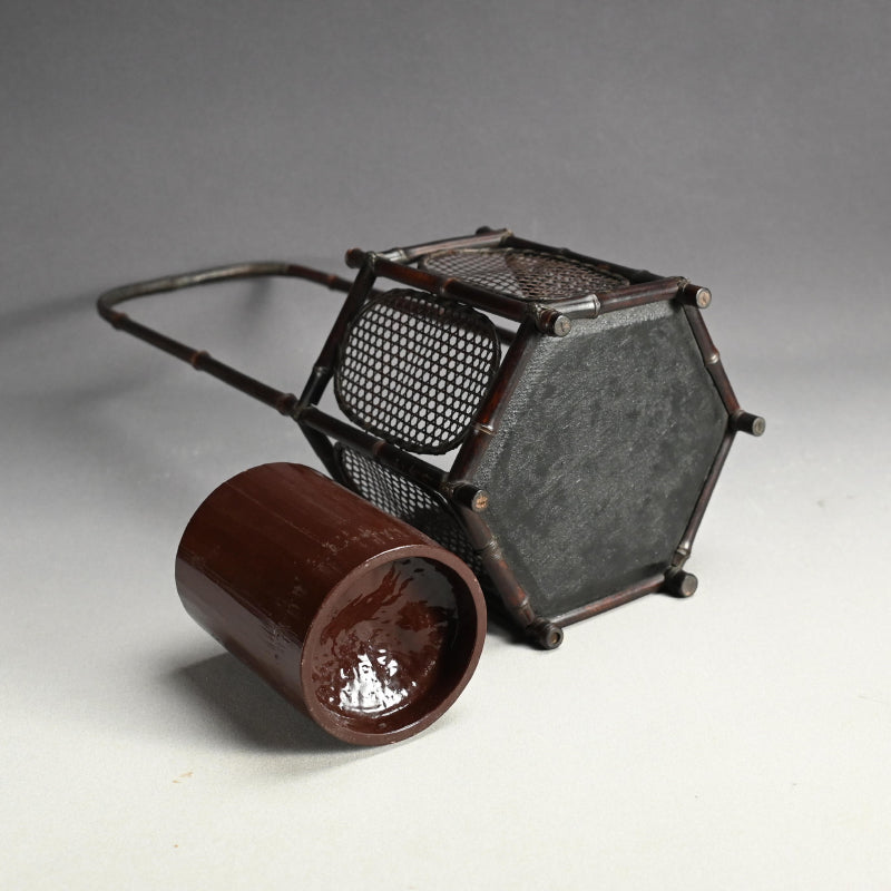 竹煎茶風茶籠 ー三代和田 和一斎 「六角手付涼炉台」