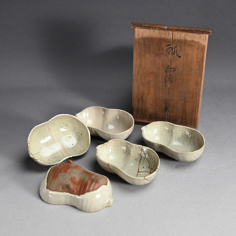 Rare Edo p. Kiyomizu Shiro-Bizen Mukozuke Dish Set