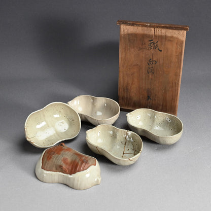 Rare Edo p. Kiyomizu Shiro-Bizen Mukozuke Dish Set