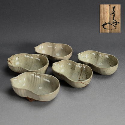 Rare Edo p. Kiyomizu Shiro-Bizen Mukozuke Dish Set