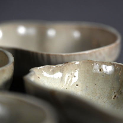 Rare Edo p. Kiyomizu Shiro-Bizen Mukozuke Dish Set