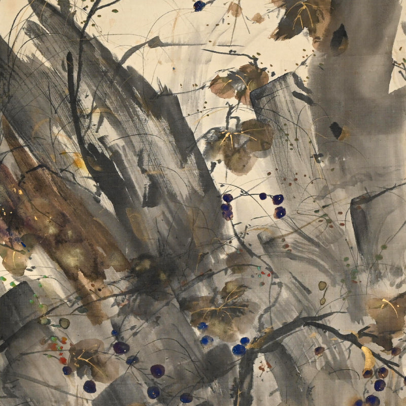 紅葉を飛び越えるイタチ ー玉村 方久斗 「秋景」