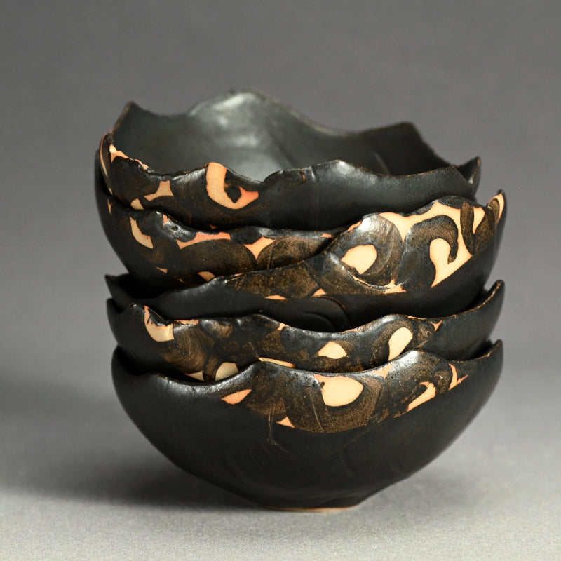Set 5 Cotemporary Black Glazed Bowls ー重森 陽子 “黒釉向付 五客”