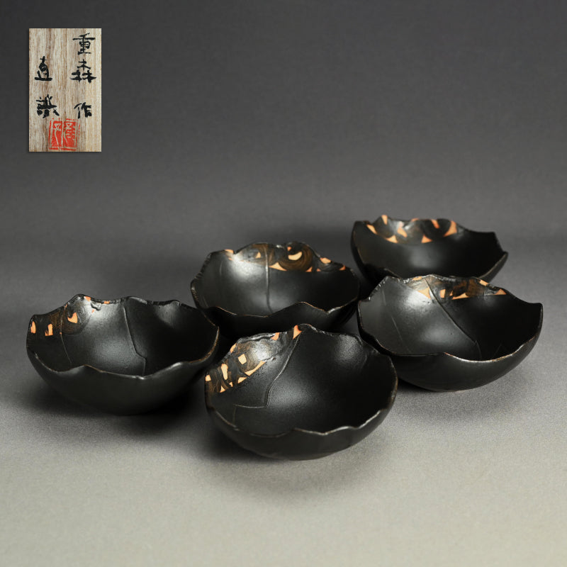 Set 5 Cotemporary Black Glazed Bowls ー重森 陽子 “黒釉向付 五客”