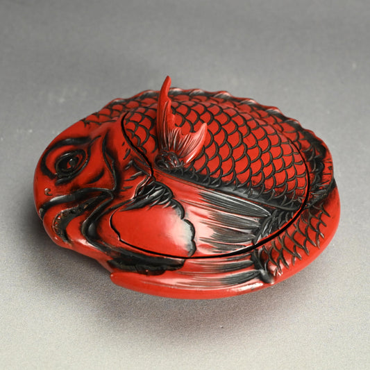 鎌倉彫 漆塗蓋椀 縁起物 赤鯛