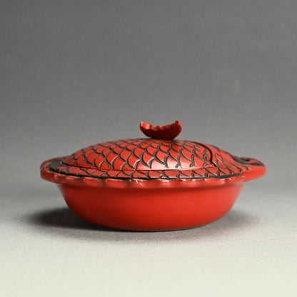 鎌倉彫 漆塗蓋椀 縁起物 赤鯛