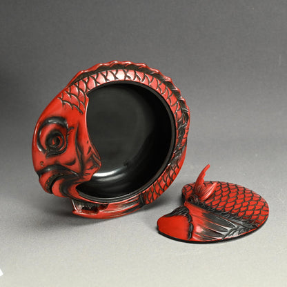 鎌倉彫 漆塗蓋椀 縁起物 赤鯛