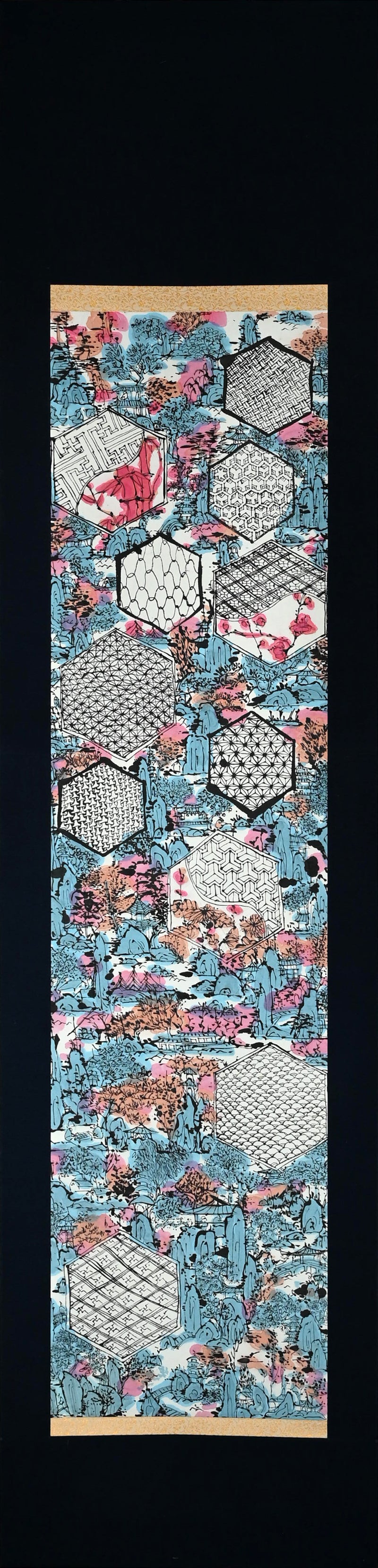 染付の楽園風景絵巻 ー重森陽子掛け軸「染付の楽園」