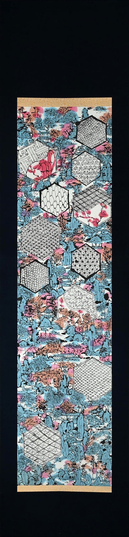 染付の楽園風景絵巻 ー重森陽子掛け軸「染付の楽園」