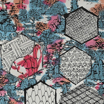 染付の楽園風景絵巻 ー重森陽子掛け軸「染付の楽園」