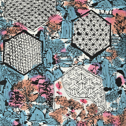 染付の楽園風景絵巻 ー重森陽子掛け軸「染付の楽園」