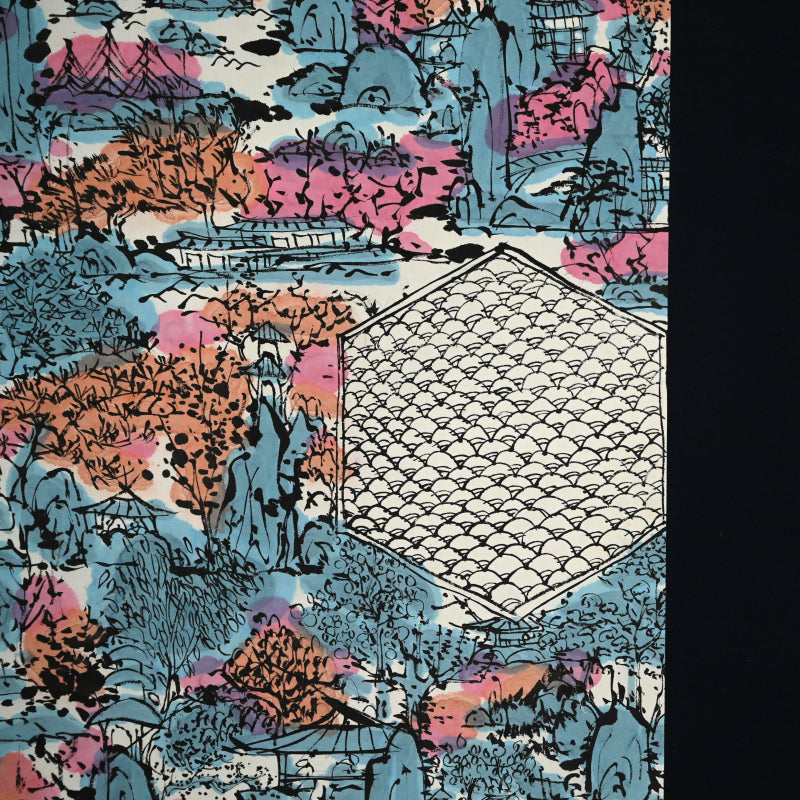 染付の楽園風景絵巻 ー重森陽子掛け軸「染付の楽園」