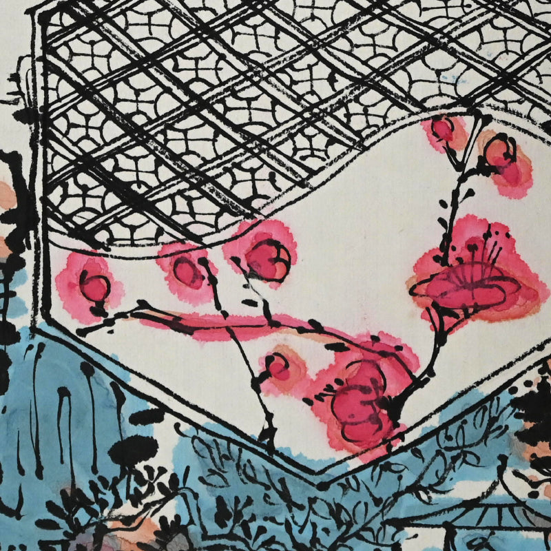 染付の楽園風景絵巻 ー重森陽子掛け軸「染付の楽園」