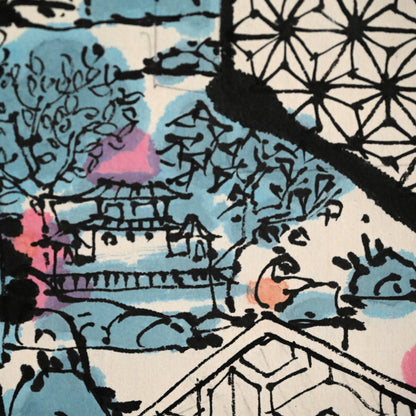 染付の楽園風景絵巻 ー重森陽子掛け軸「染付の楽園」