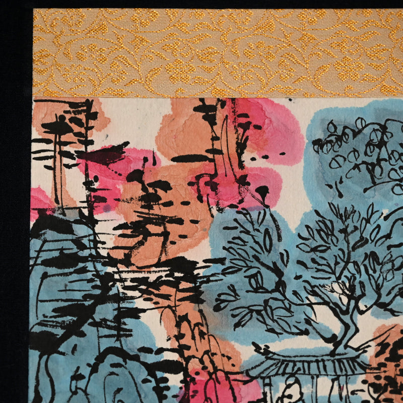 染付の楽園風景絵巻 ー重森陽子掛け軸「染付の楽園」