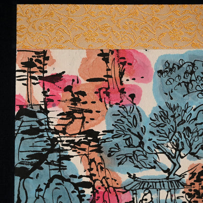 染付の楽園風景絵巻 ー重森陽子掛け軸「染付の楽園」