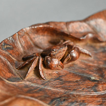 Large Carved Wood Habon Lotus Leaf Tea Tray by Senseki
