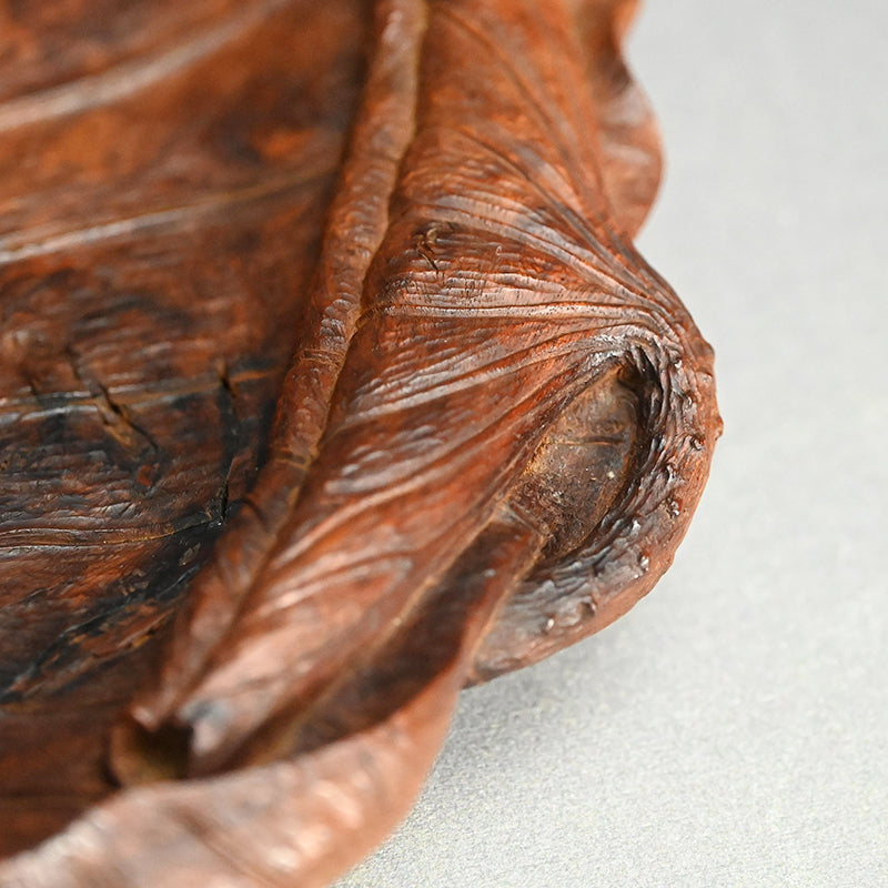 Large Carved Wood Habon Lotus Leaf Tea Tray by Senseki