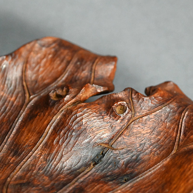 Large Carved Wood Habon Lotus Leaf Tea Tray by Senseki