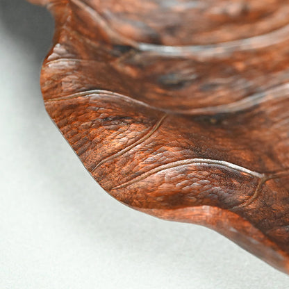 Large Carved Wood Habon Lotus Leaf Tea Tray by Senseki