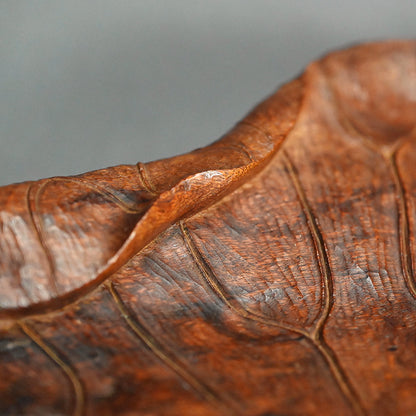 Large Carved Wood Habon Lotus Leaf Tea Tray by Senseki
