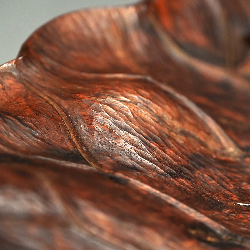 Large Carved Wood Habon Lotus Leaf Tea Tray by Senseki