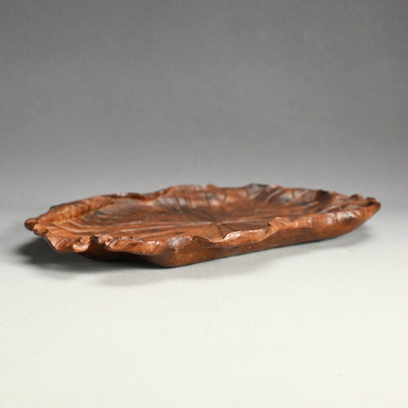 Large Carved Wood Habon Lotus Leaf Tea Tray by Senseki
