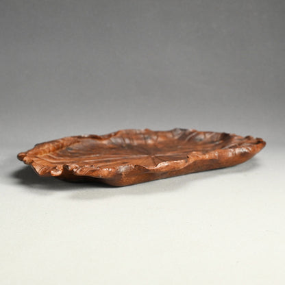 Large Carved Wood Habon Lotus Leaf Tea Tray by Senseki
