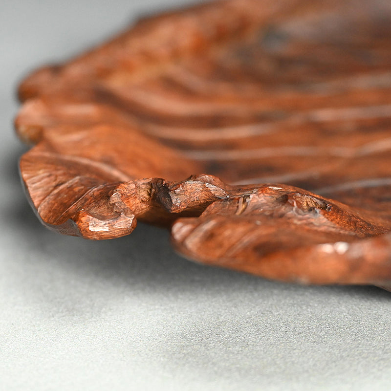Large Carved Wood Habon Lotus Leaf Tea Tray by Senseki
