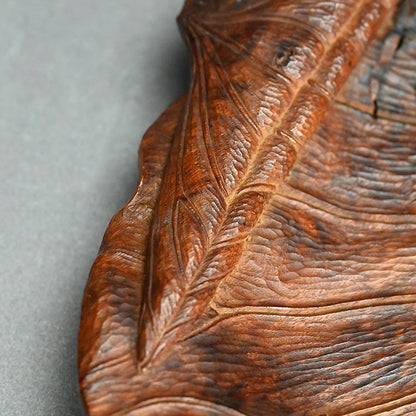 Large Carved Wood Habon Lotus Leaf Tea Tray by Senseki