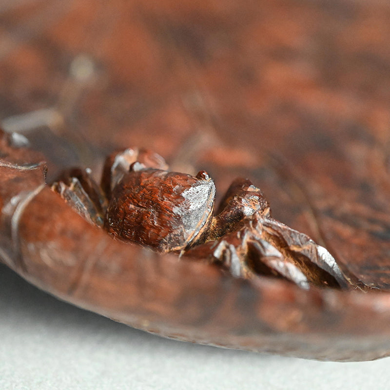 Large Carved Wood Habon Lotus Leaf Tea Tray by Senseki