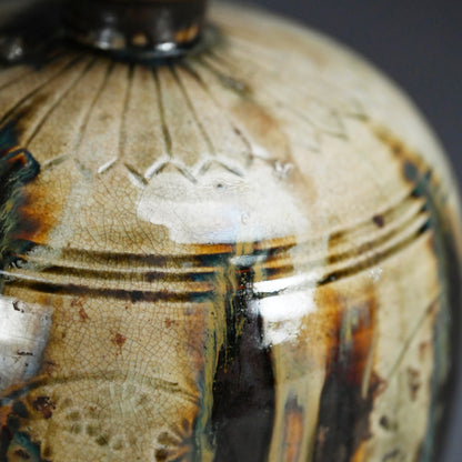 Beautiful Antique Japanese Seto Heiji Vase ー“丸菊文 印花瓶子”